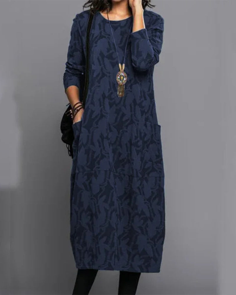 Robe Vintage Élégante à Manches Longues avec Coupe Confortable
