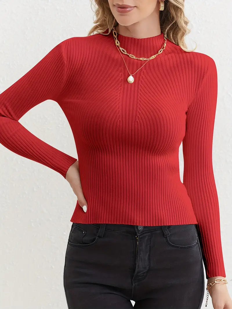 Effen Slim Pullover avec Col Montant pour Femmes