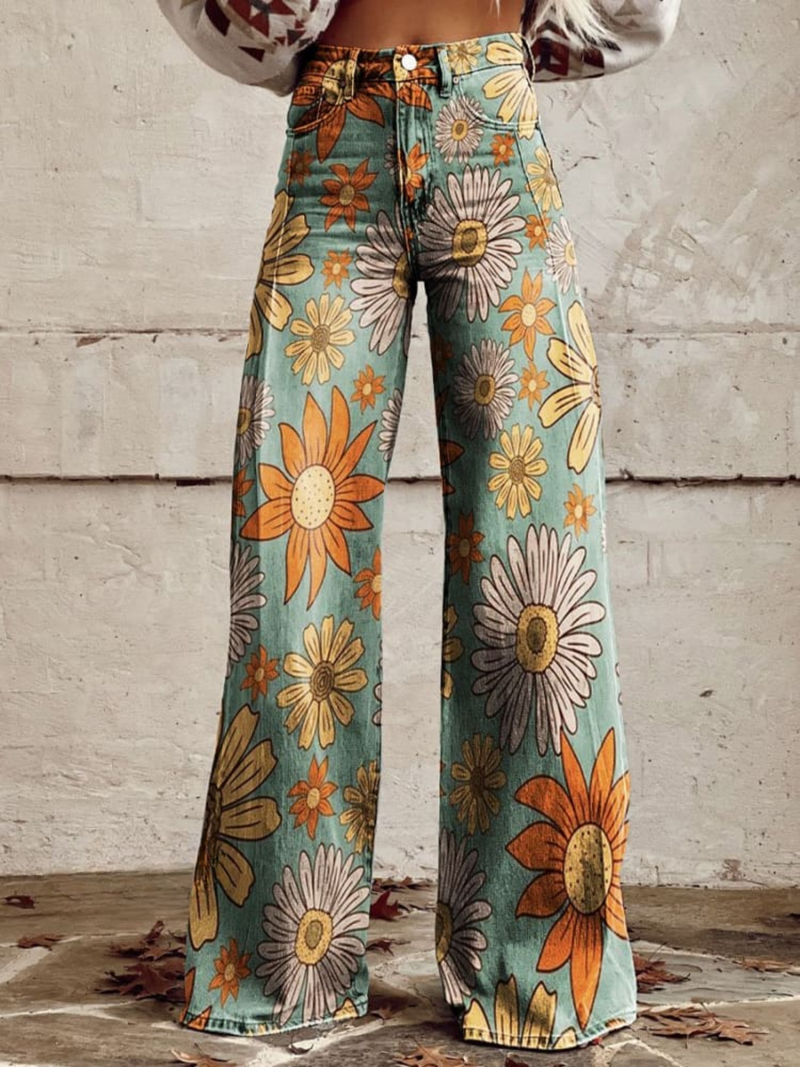 Pantalon Ample Fleurs Vintage