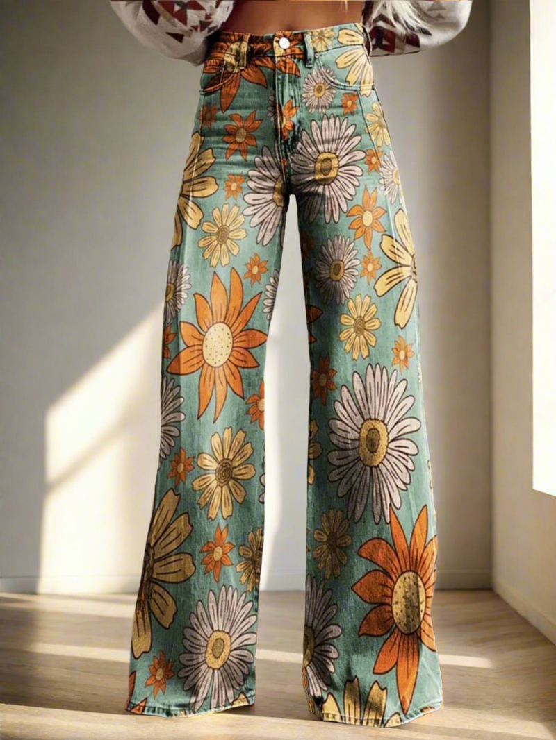 Pantalon Ample Fleurs Vintage