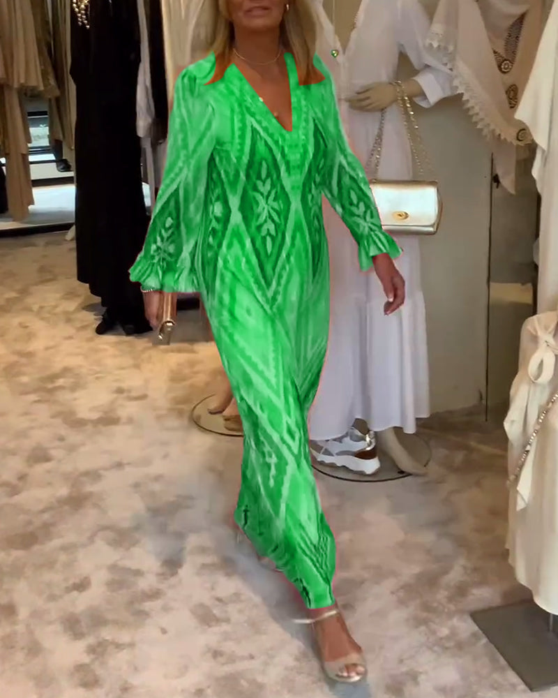 Robe longue élégante avec motif géométrique rétro