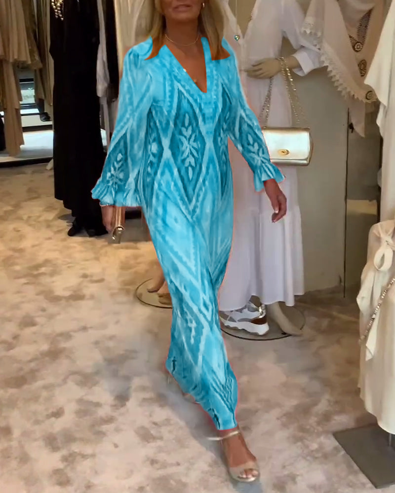 Robe longue élégante avec motif géométrique rétro