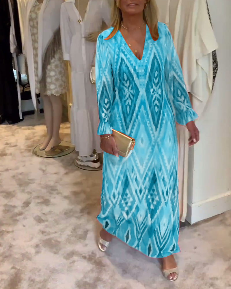 Robe longue élégante avec motif géométrique rétro