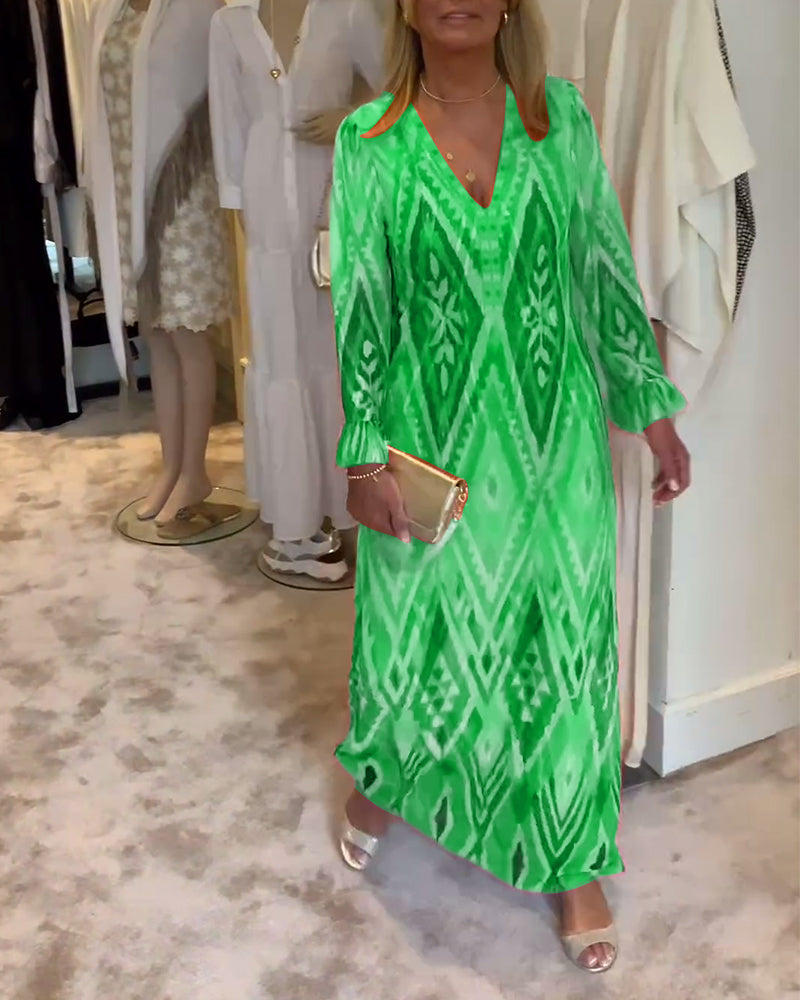 Robe longue élégante avec motif géométrique rétro