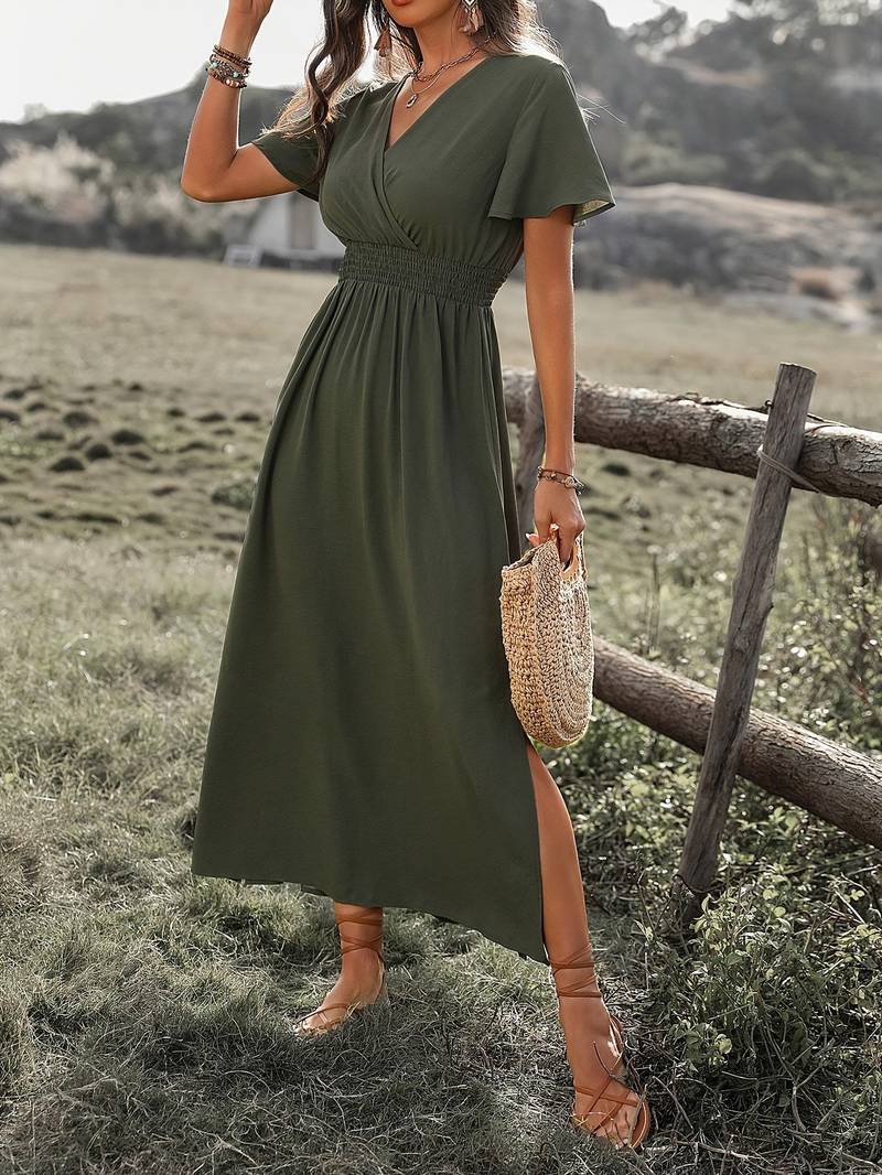 Robe longue bohème élégante à col en V – Chic et confort pour toutes les occasions