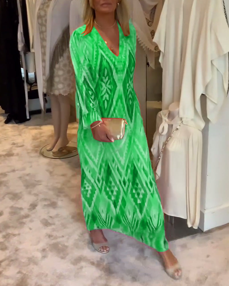 Robe longue élégante avec motif géométrique rétro