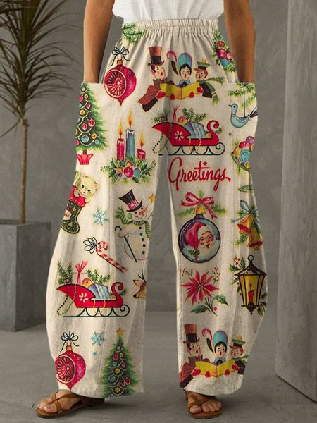 Pantalon décontracté à motif de Noël pour un look festif et confortable