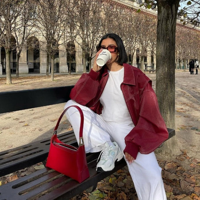 Veste en cuir oversized élégante et confortable pour un style quotidien