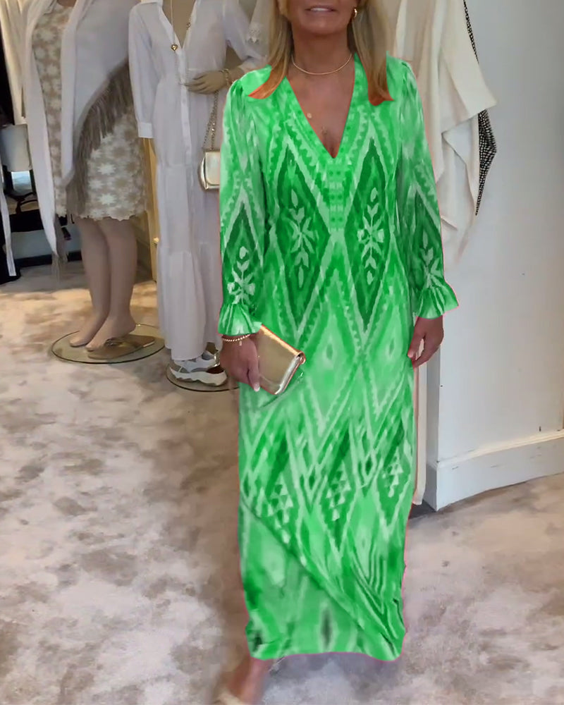 Robe longue élégante avec motif géométrique rétro