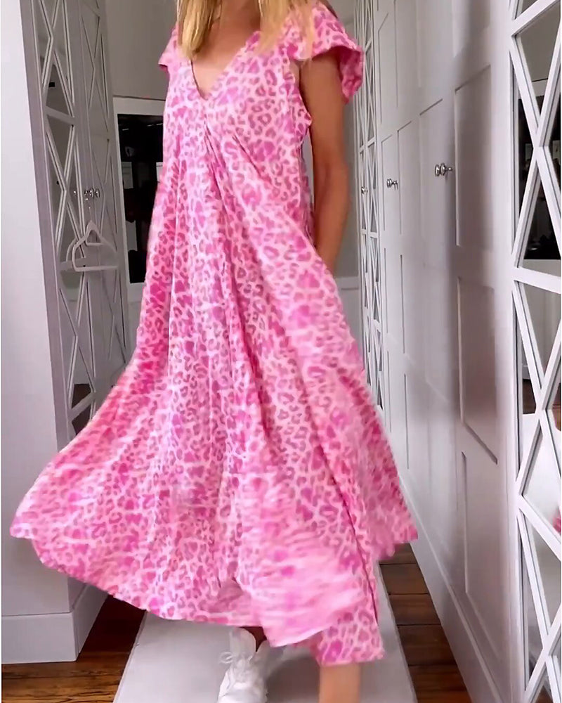 Robe longue à manches courtes et col en V