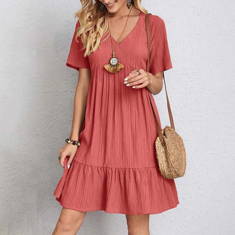 Robe Mini Décontractée V-cou