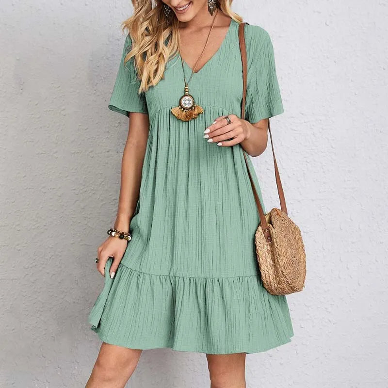 Robe Mini Décontractée V-cou