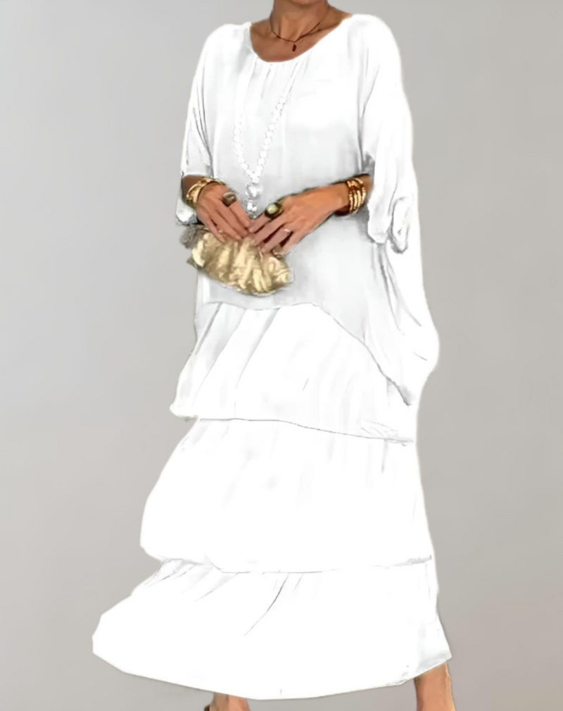 Maxi-robe Élégante avec Manches 3/4 et Col Rond