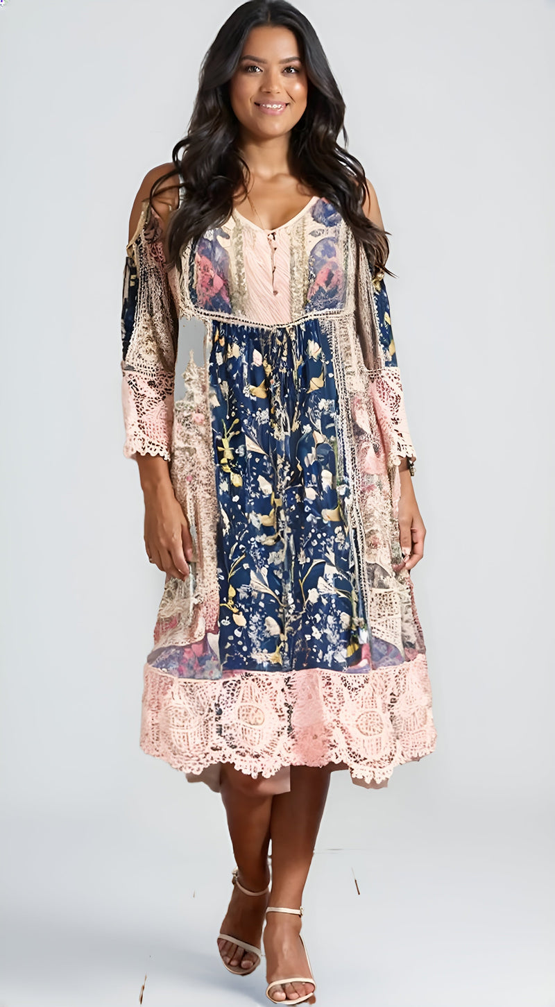 Robe bohème fleurie – Détails en dentelle raffinés pour un look unique