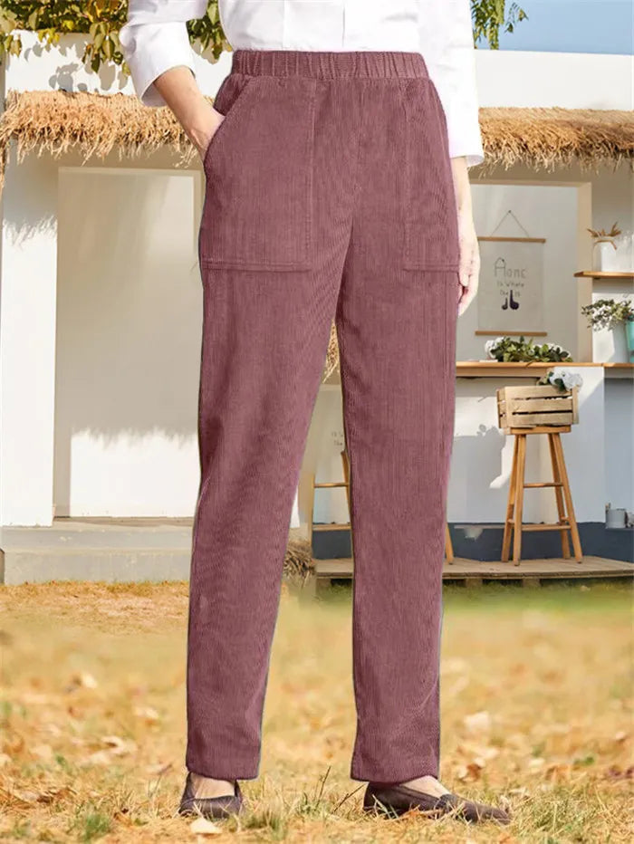 Pantalon côtelé élégant et confortable avec taille élastique et jambes droites