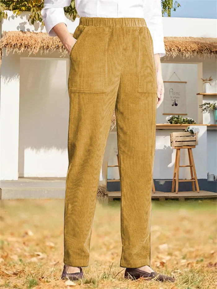 Pantalon côtelé élégant et confortable avec taille élastique et jambes droites