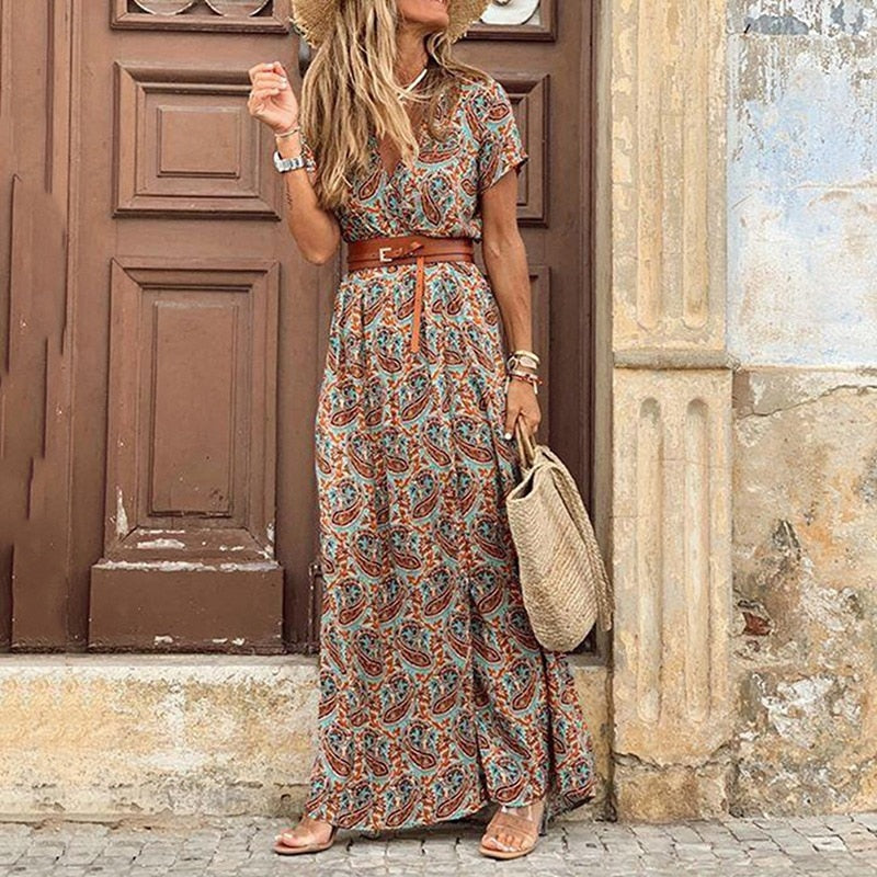Robe Bohème Vintage avec Ceinture