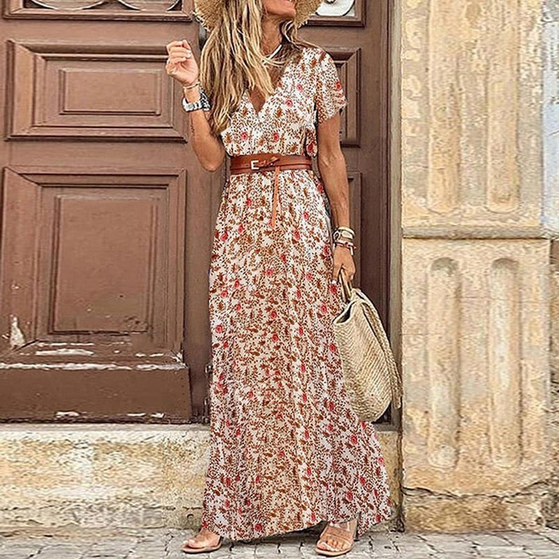 Robe Bohème Vintage avec Ceinture