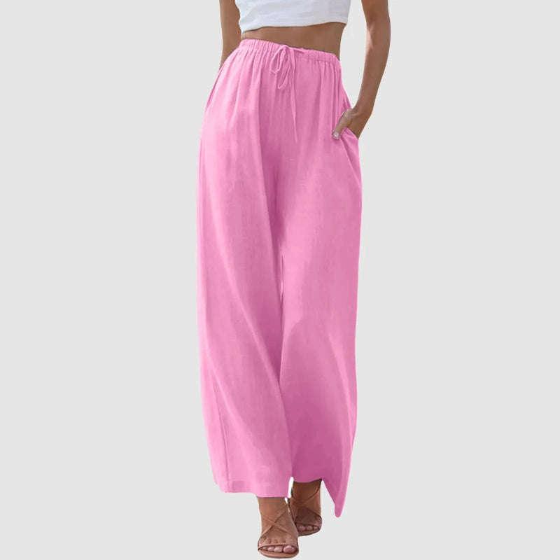 Pantalon confort à jambe large et taille haute