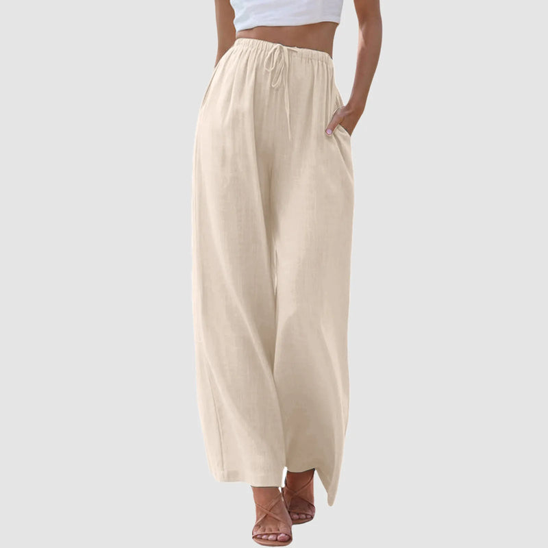 Pantalon confort à jambe large et taille haute