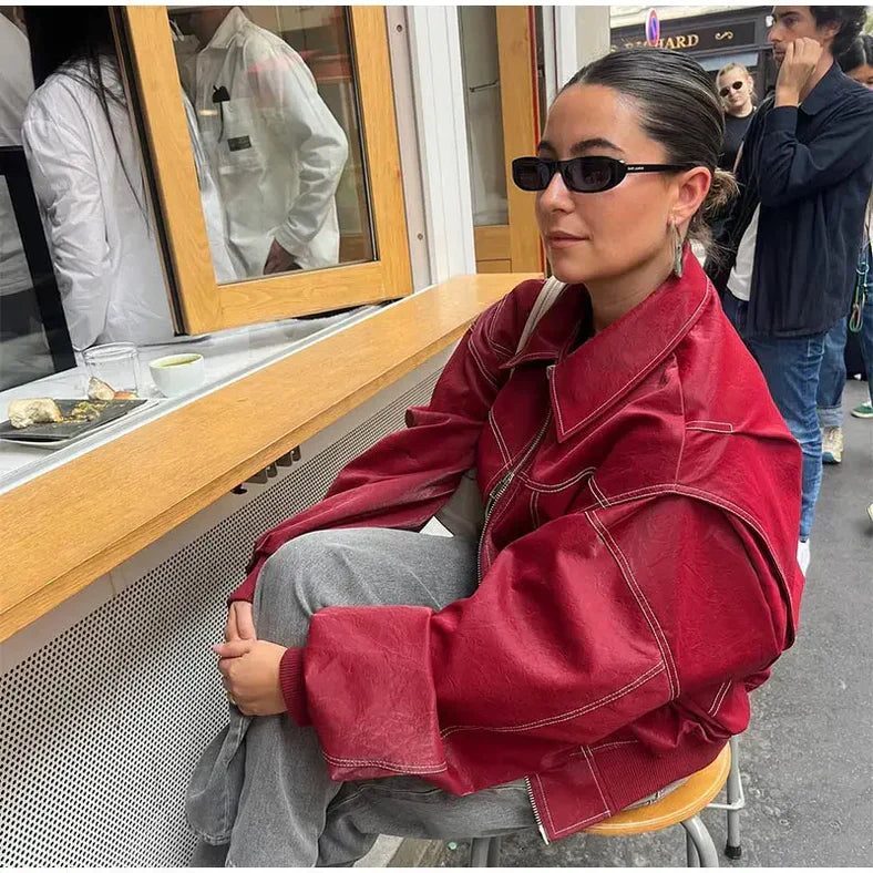 Veste en cuir oversized élégante et confortable pour un style quotidien