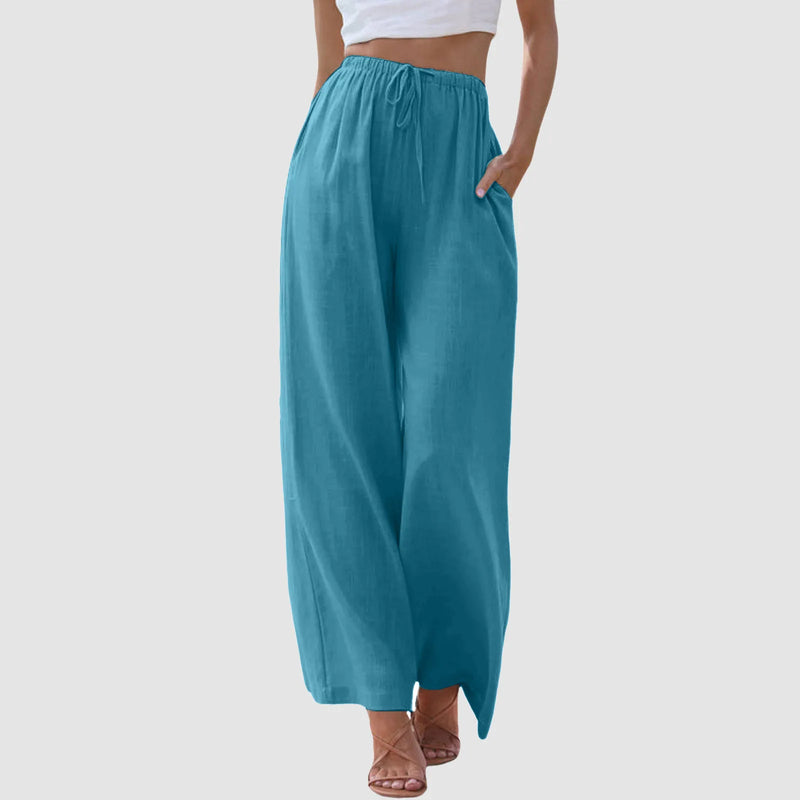 Pantalon confort à jambe large et taille haute