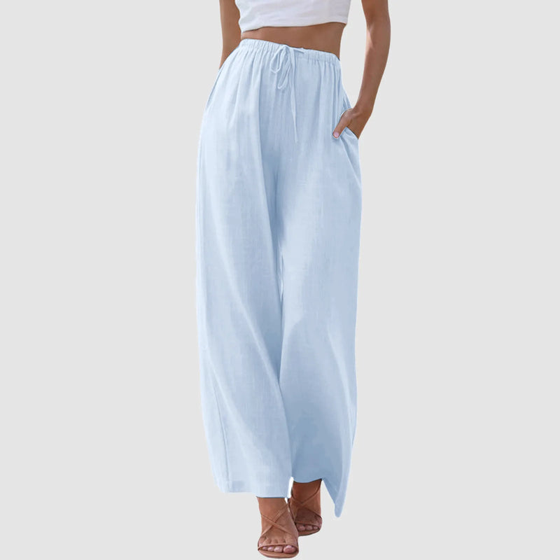 Pantalon confort à jambe large et taille haute