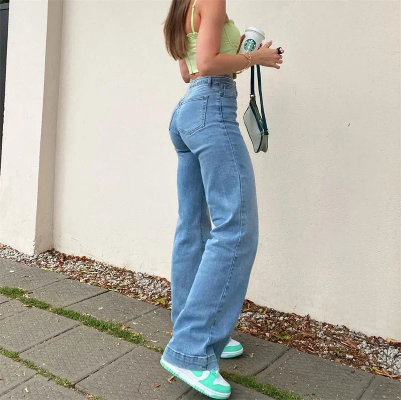 Jean taille haute rétro élégant et confortable pour un look intemporel