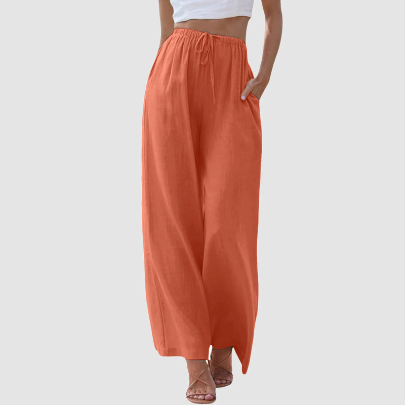 Pantalon confort à jambe large et taille haute