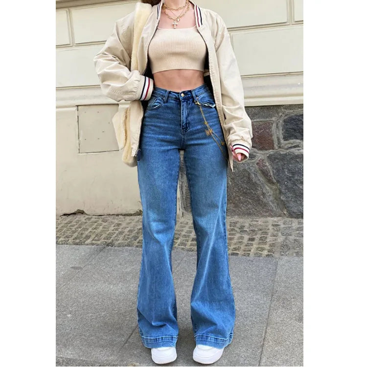 Jean taille haute rétro élégant et confortable pour un look intemporel