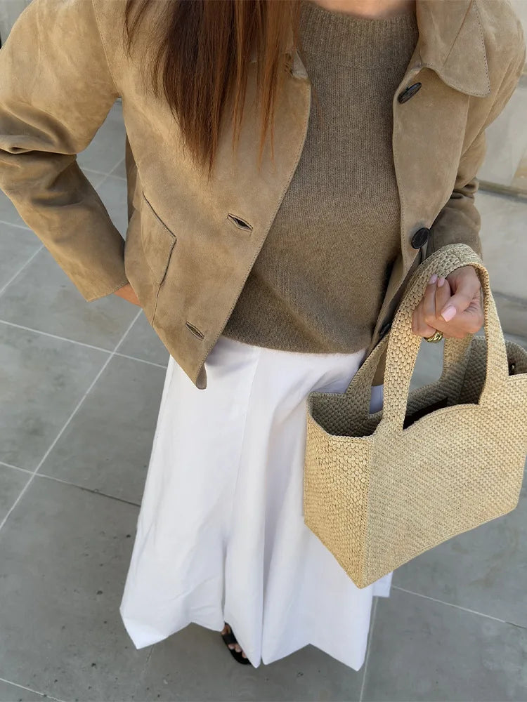 Veste courte en daim élégante et polyvalente pour femme