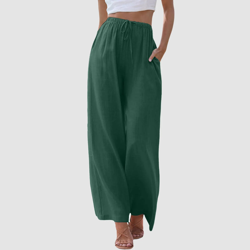 Pantalon confort à jambe large et taille haute