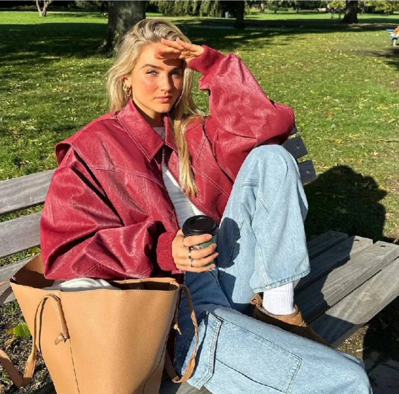 Veste en cuir oversized élégante et confortable pour un style quotidien