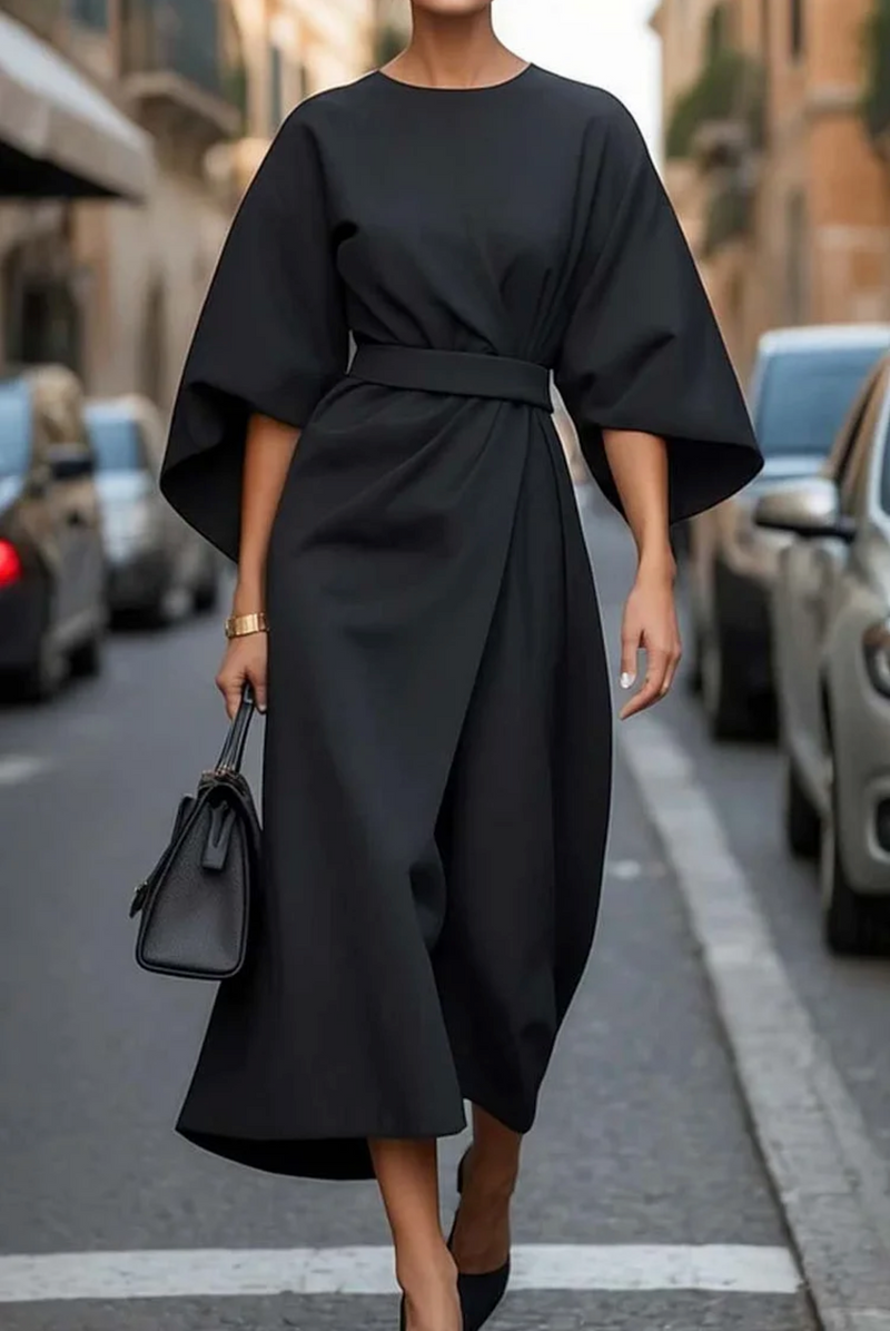 Robe élégante manches lanterne avec ceinture