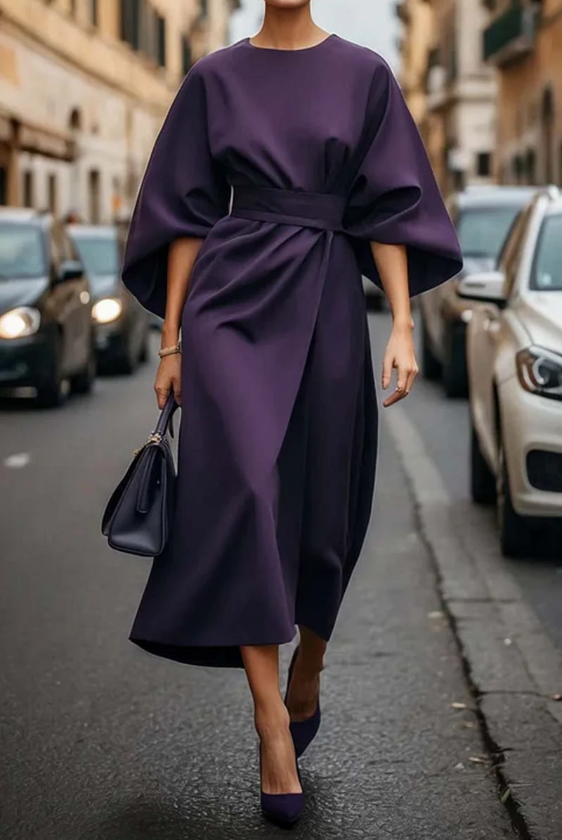 Robe élégante manches lanterne avec ceinture