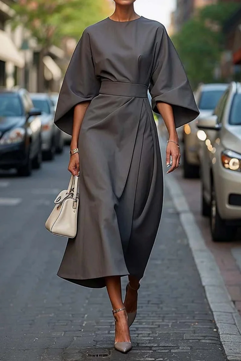Robe élégante manches lanterne avec ceinture