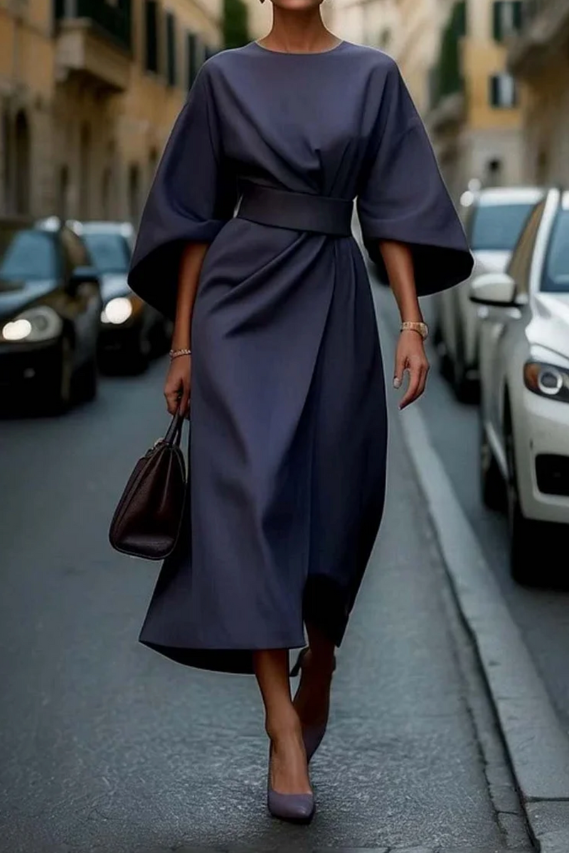 Robe élégante manches lanterne avec ceinture