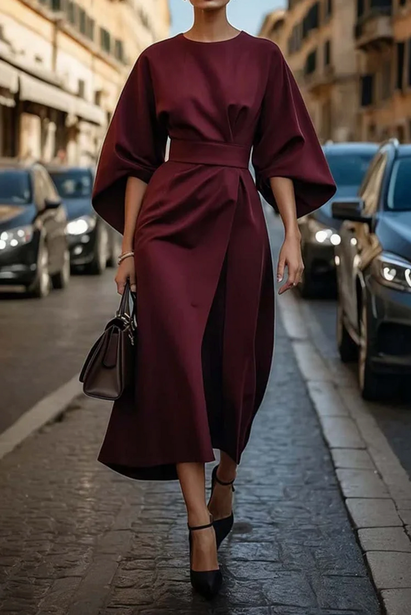 Robe élégante manches lanterne avec ceinture