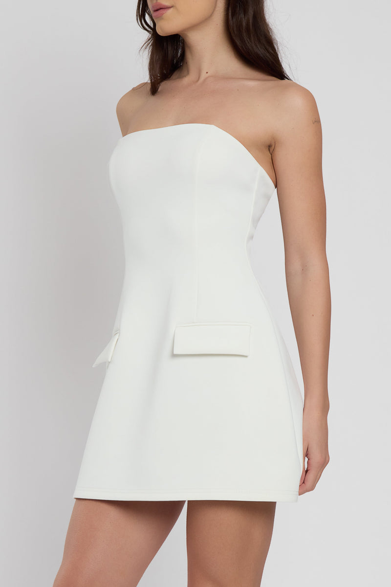 Robe bustier avec poches, mini et élégante Blanc