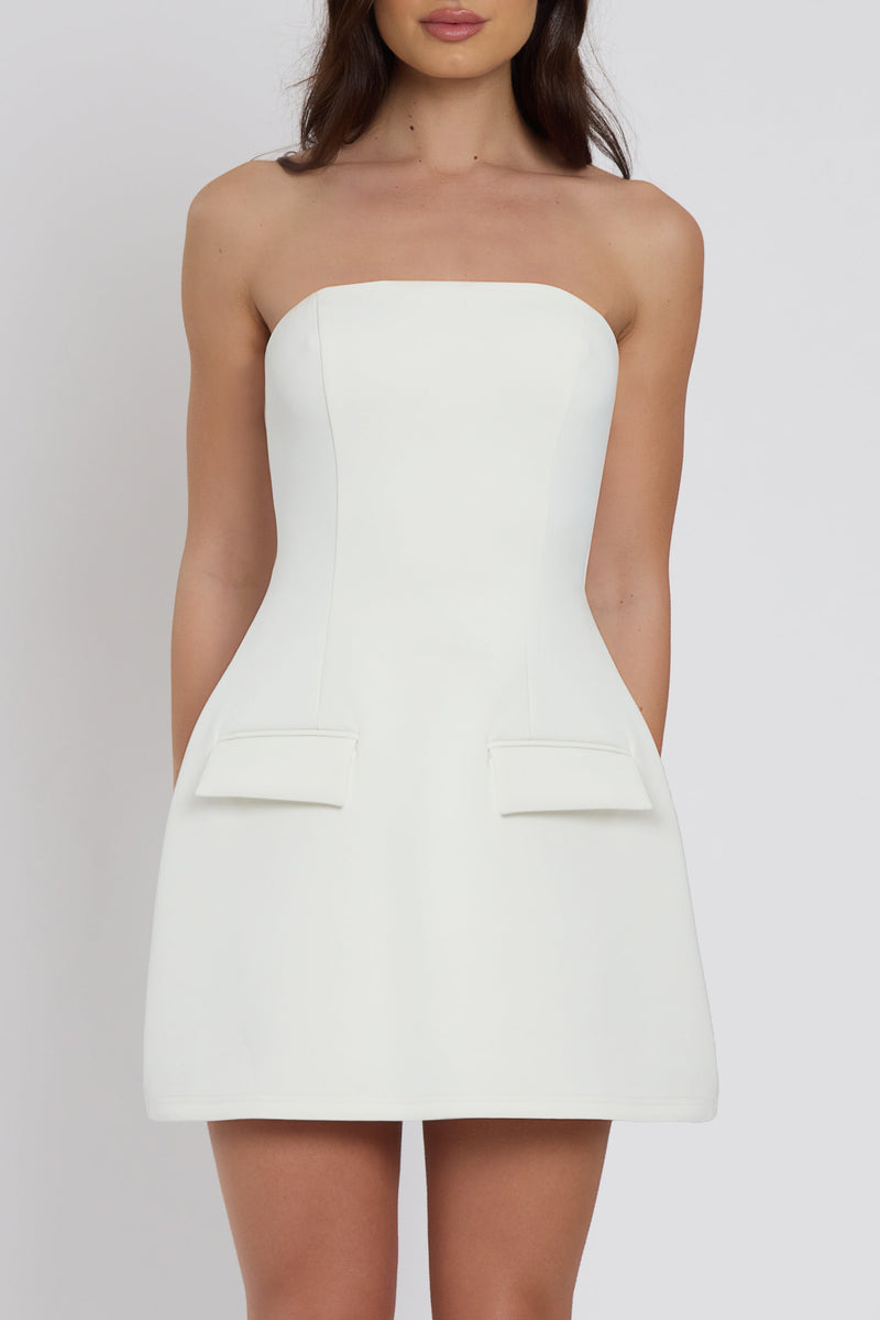 Robe bustier avec poches, mini et élégante Blanc