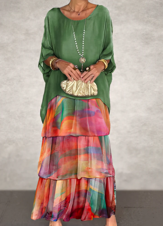 Robe maxi ample à col rond