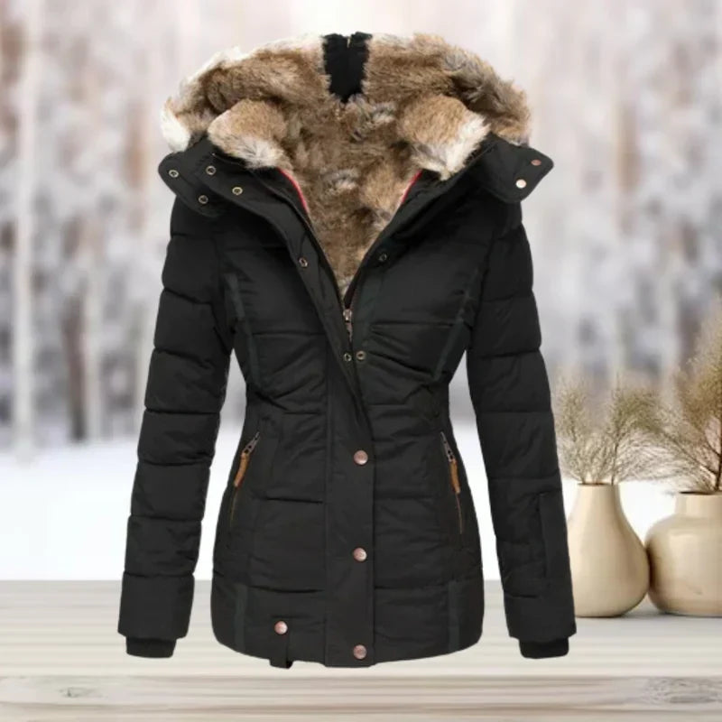 Manteau d'hiver luxueux avec capuche en fausse fourrure pour les journées froides