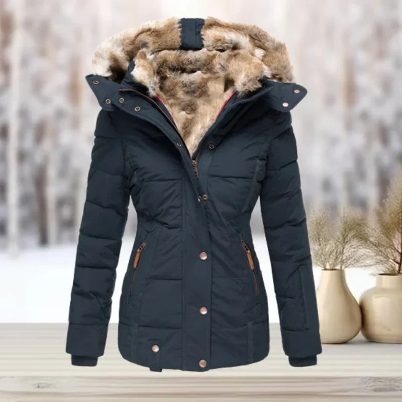 Manteau d'hiver luxueux avec capuche en fausse fourrure pour les journées froides