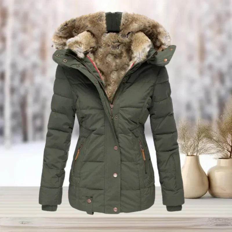 Manteau d'hiver luxueux avec capuche en fausse fourrure pour les journées froides