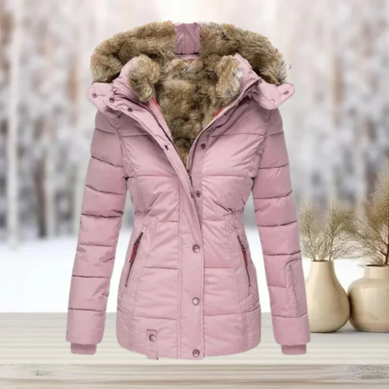 Manteau d'hiver luxueux avec capuche en fausse fourrure pour les journées froides