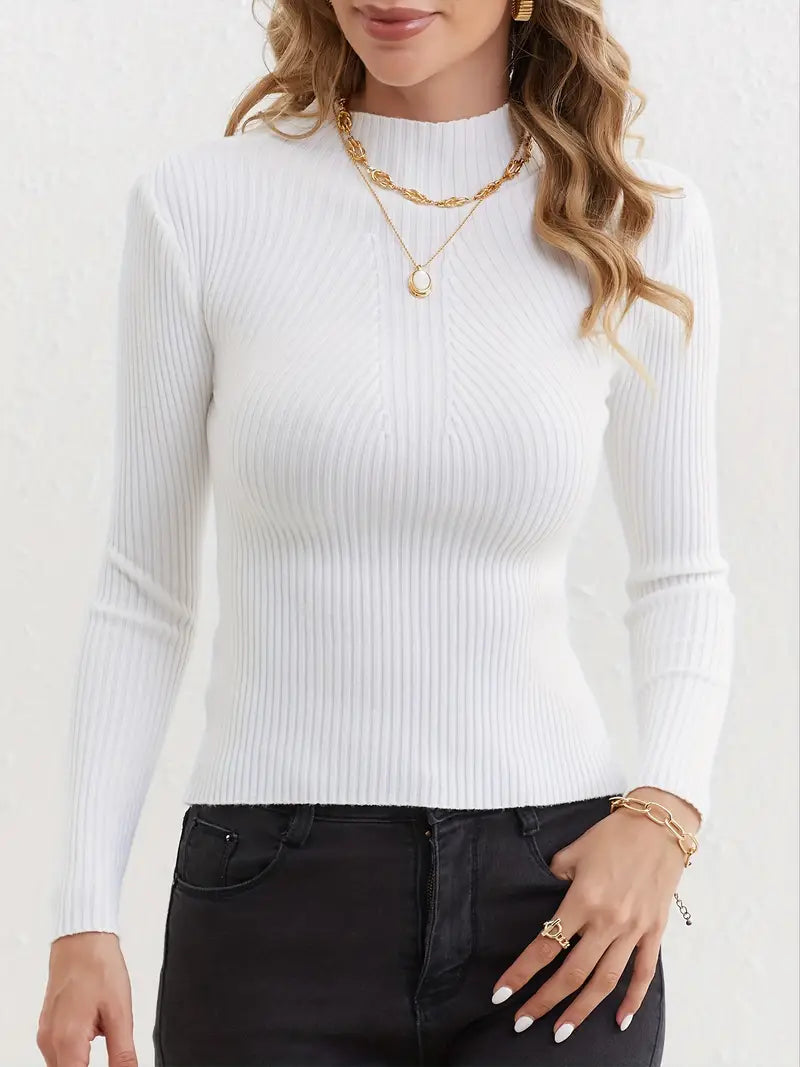 Effen Slim Pullover avec Col Montant pour Femmes