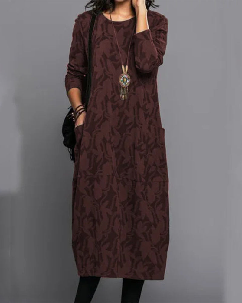 Robe Vintage Élégante à Manches Longues avec Coupe Confortable
