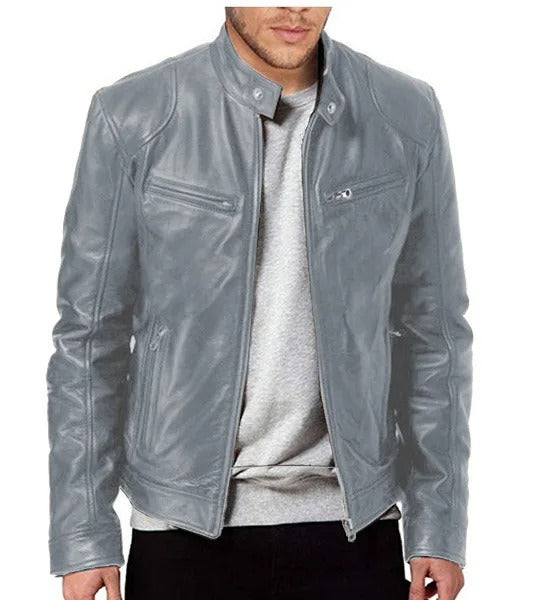 Veste en cuir moderne avec col montant pour un style intemporel