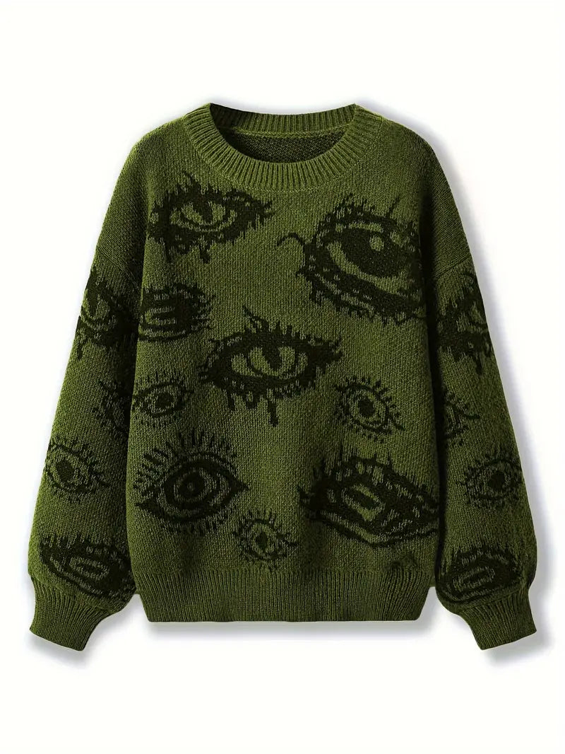 Pull à col rond avec motif artistique tendance et moderne