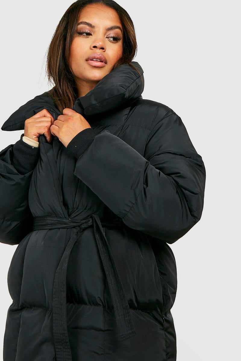 Manteau matelassé ceinturé élégant et chaud pour l'hiver